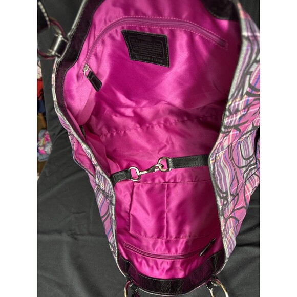 Coach Poppy Tartan Plaid Glamour Glitter Tote Bag Purse F15480 Pinks Purples - Picture 7 of 10